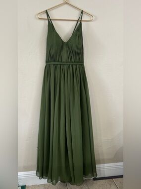 Azazie Sage Green Pleated Chiffon Maxi Dress Size C Formal Bridesmaid